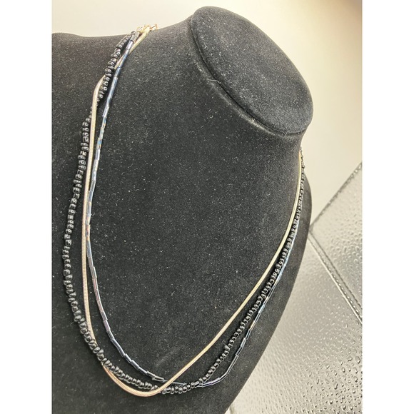 3 Strand Black Different Type Beads and Snake Chain Necklace! - Picture 4 of 6